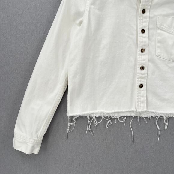 PISTOLA Denim Cut Off Crop Shirt Jacket Womens XS White Distressed Button Front - Picture 7 of 15